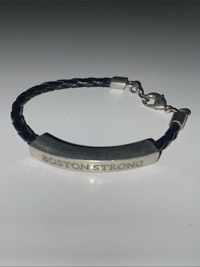 Boston Strong Braided Leather ID Bracelet - Black